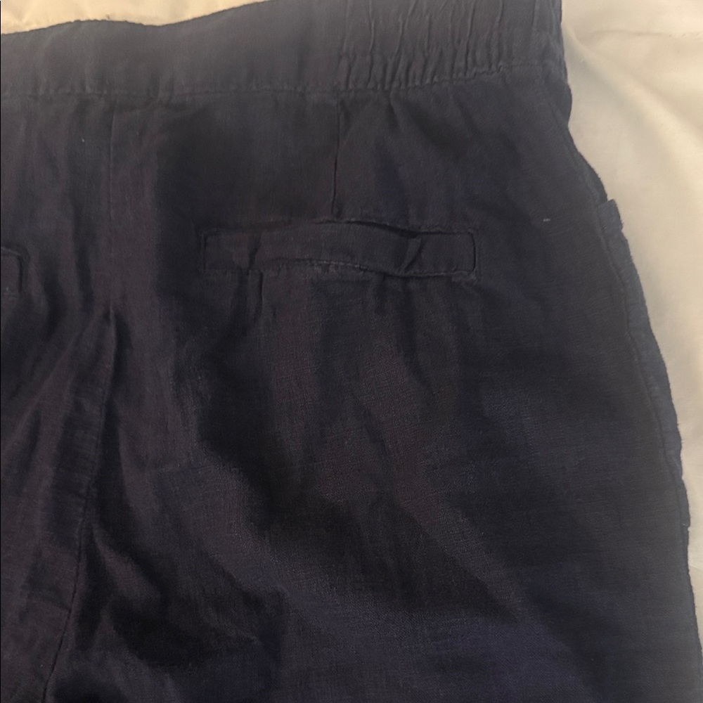 Next Dark Blue Textured Linen-Blend Trousers - Picture 4 of 6